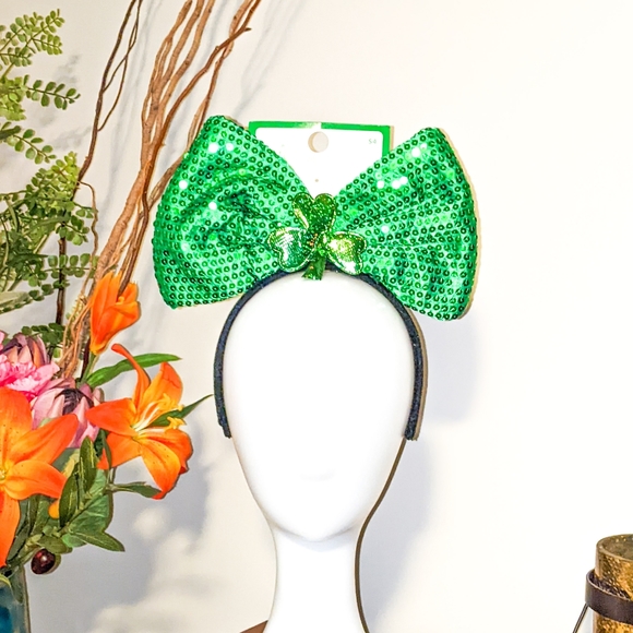 SEQUIN Green Headband & Barrett ☘️ Headband Bow Set! 🍀🍀🍀 - Picture 6 of 7